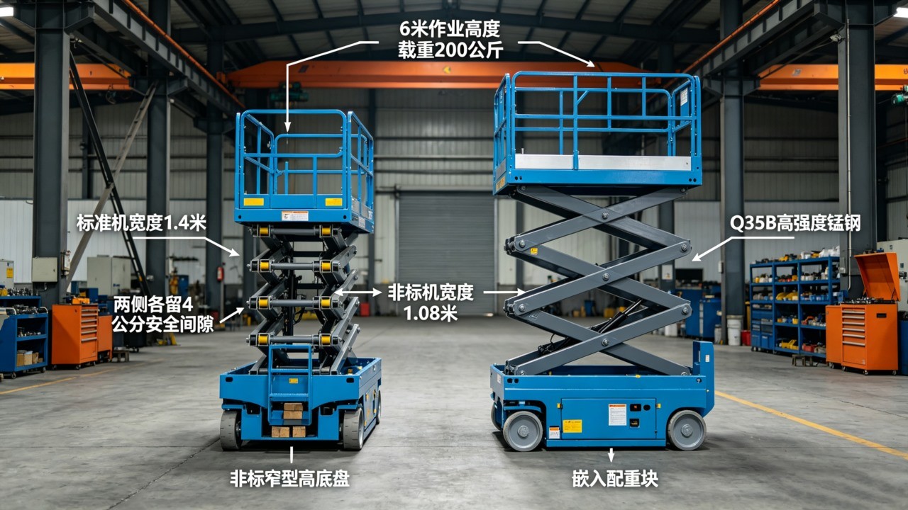 非标窄型升降平台车与标准机型并排对比图.jpg