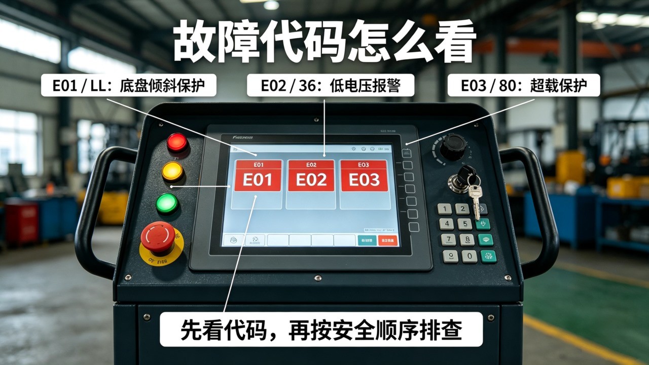 升降平台车控制面板故障代码显示界面实拍