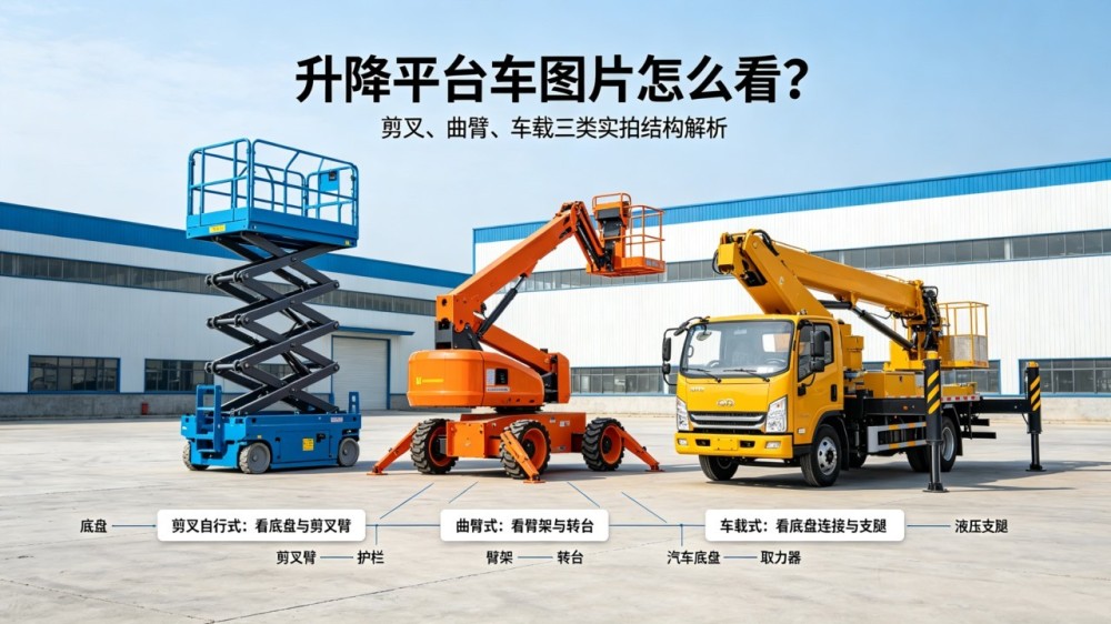 升降平台车图片怎么看?剪叉,曲臂,车载三类实拍结构解析